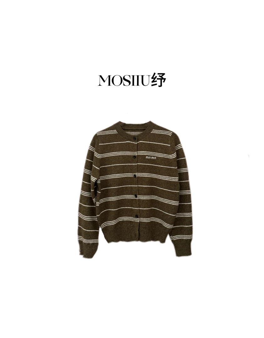 MOSIIU纾【艺术家】撞色条纹羊毛针织外套25556