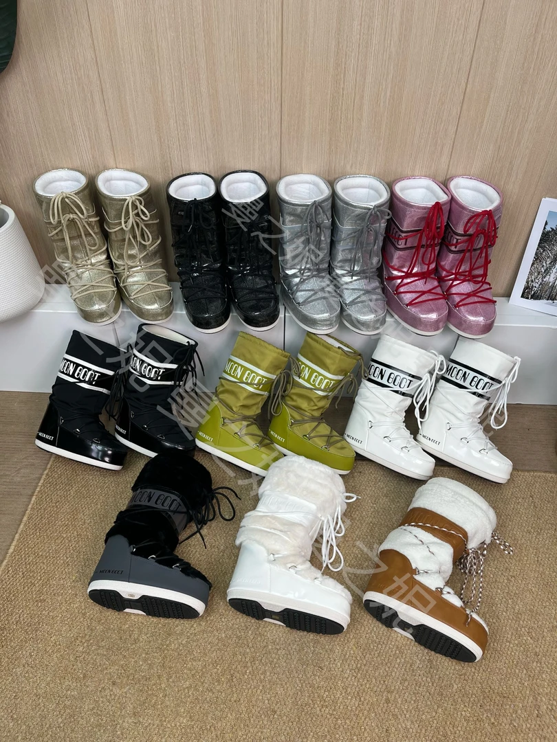 2025新款厚底系带时髦雪地靴百搭圆头增高月亮靴防滑丑萌保暧女靴