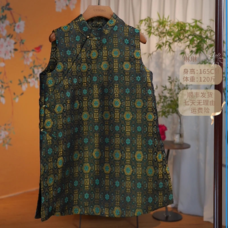 【四达晕蝶纹】国潮新中式重磅桑蚕丝金宝地锦气质连衣裙6513161