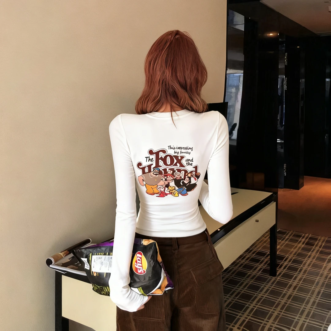 婉君【大力水手T】秋季长袖修身显瘦百搭休闲上衣LWJ25C3T3092