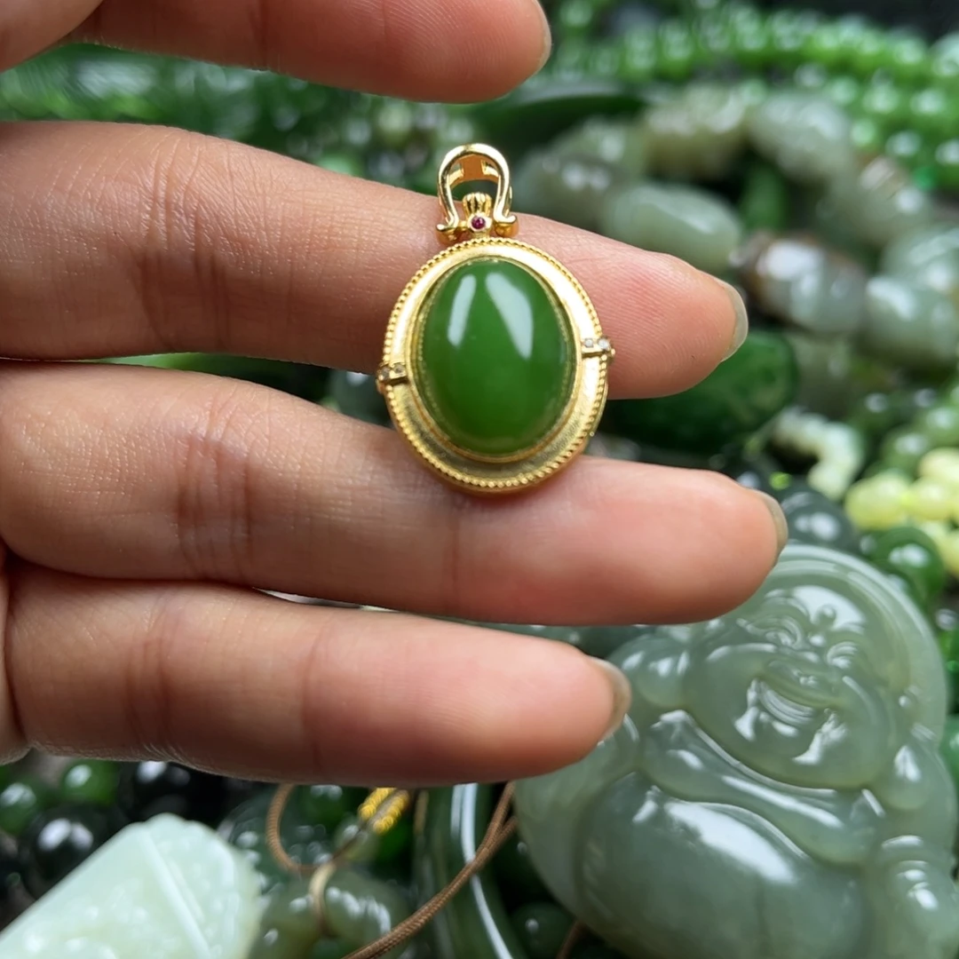 和田玉（碧玉）银S925镶嵌颈饰