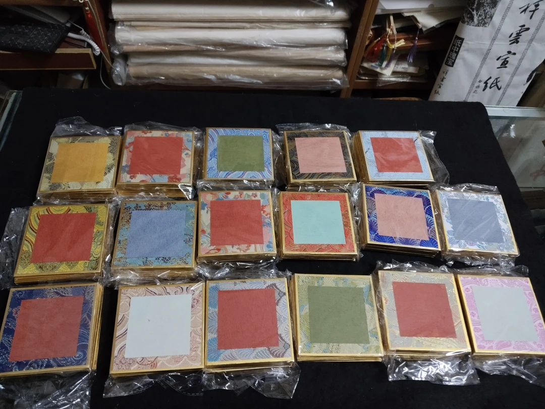 【厂价直供】卡纸宣纸宋锦加厚方形硬卡纯手工精制