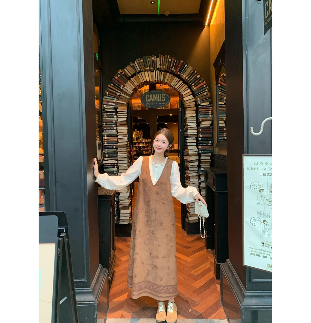 陳文文xenl【中古画报】秋冬复古重工百搭衬衣+麂皮保暖背心裙0016