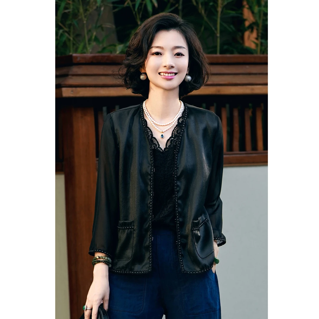 西子/【夜未央】重磅26姆米桑蚕丝非遗香云纱扣上衣外套/WTHC462