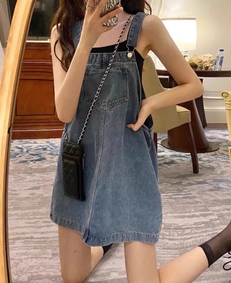 春夏减龄盐系复古开叉牛仔背裙中长款