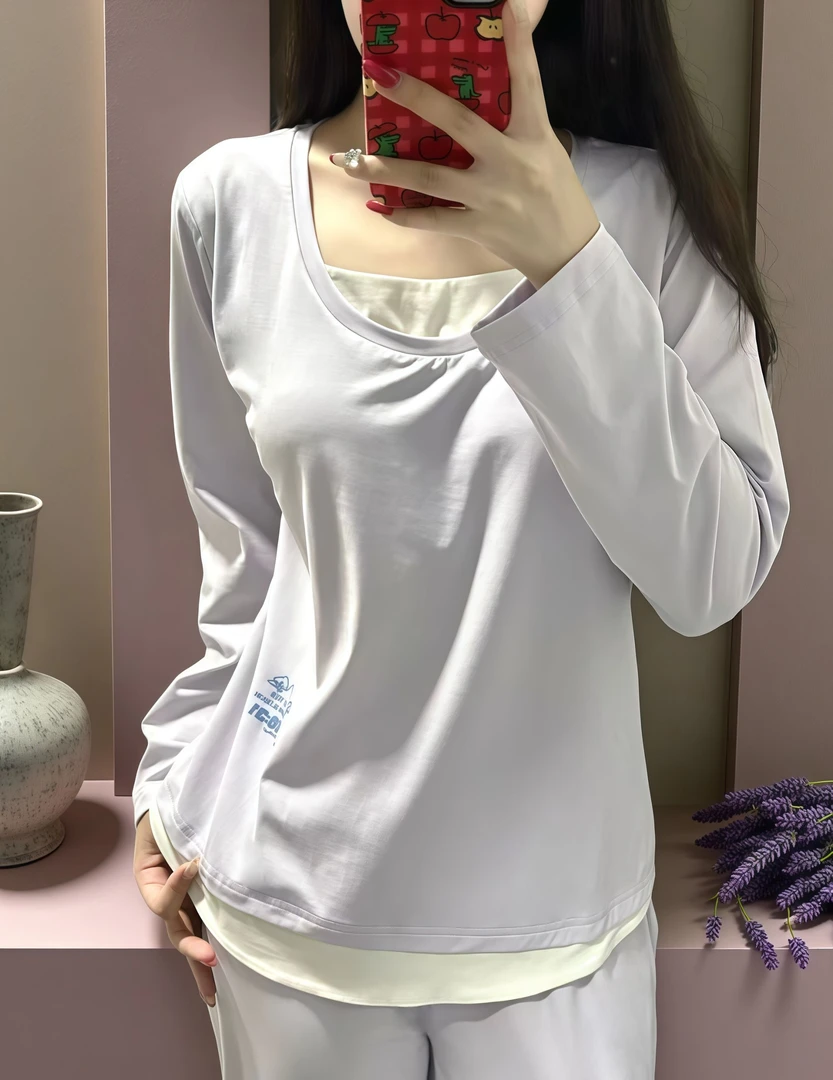 秋季A类纯棉套头带胸垫睡衣套装可外穿家居服保暖舒适透气