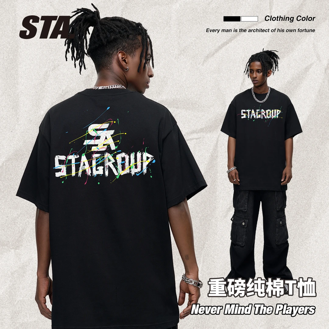 STA国潮280克重重磅复古街头纯棉圆领夏季半袖男短袖t恤