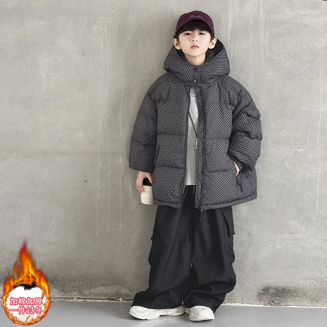 男童冬装加厚连帽棉服2025新款中大童帅气拉链韩版棉袄保暖外套