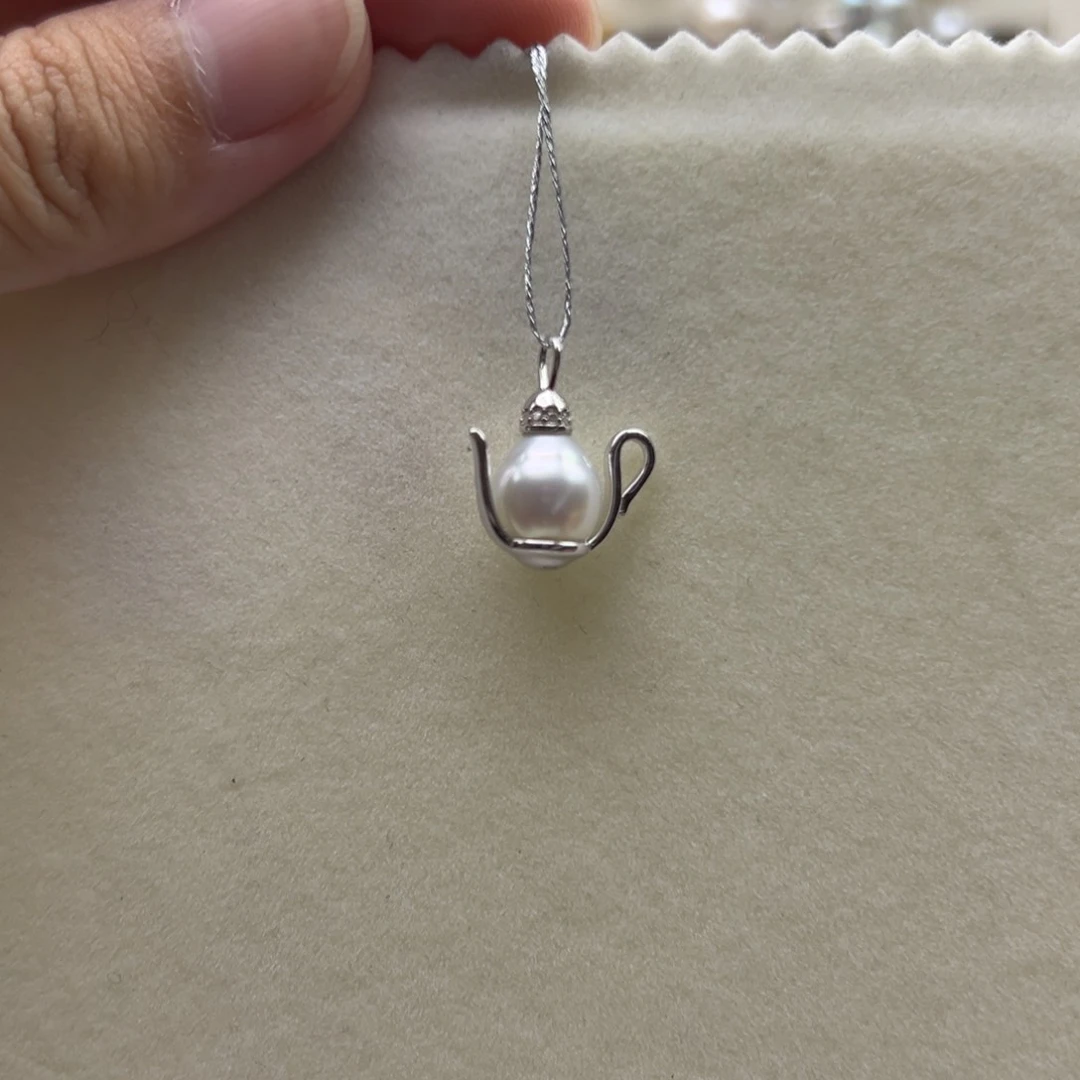 吊坠(不含链)银S925镶嵌海水珍珠9.2mm澳白把把壶吊坠