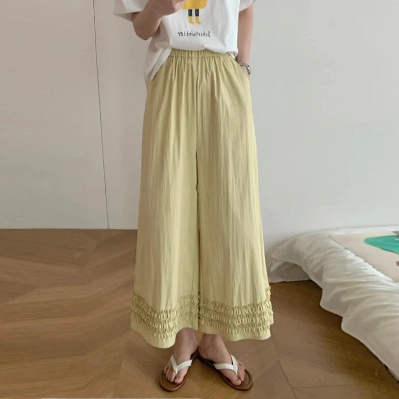 【晴晴】孕妇阔腿裤春秋季新款外穿2025新款花边九分裤小个子休闲裤