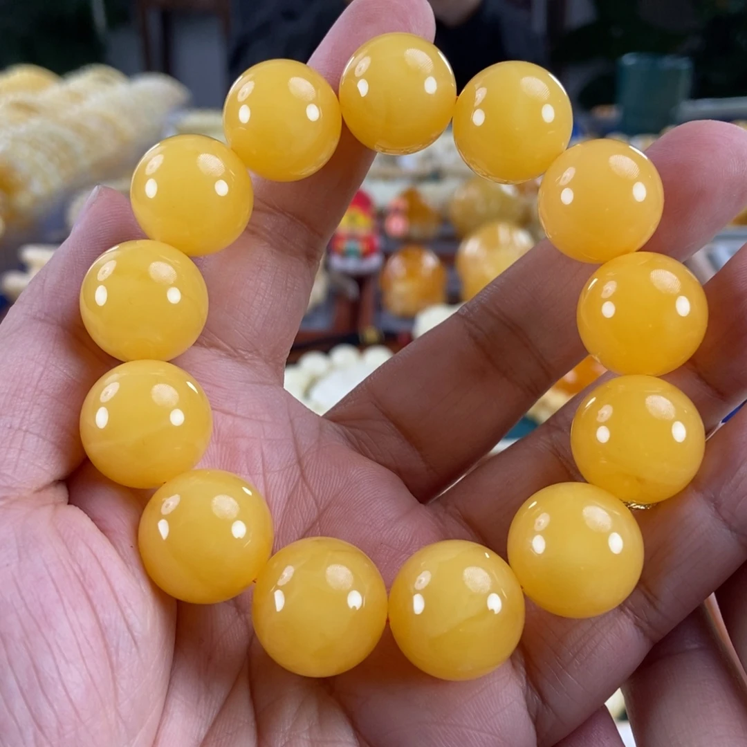 琥珀未镶嵌珠宝奇石18鸡油红蜜蜡同料串45.18