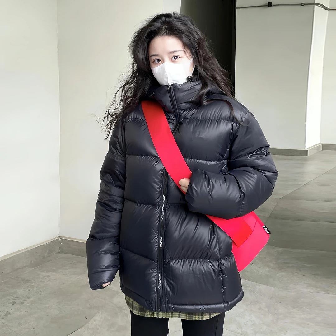 白鸭绒短款连帽羽绒服女士秋冬季宽松显瘦韩版加厚保暖面包服外套