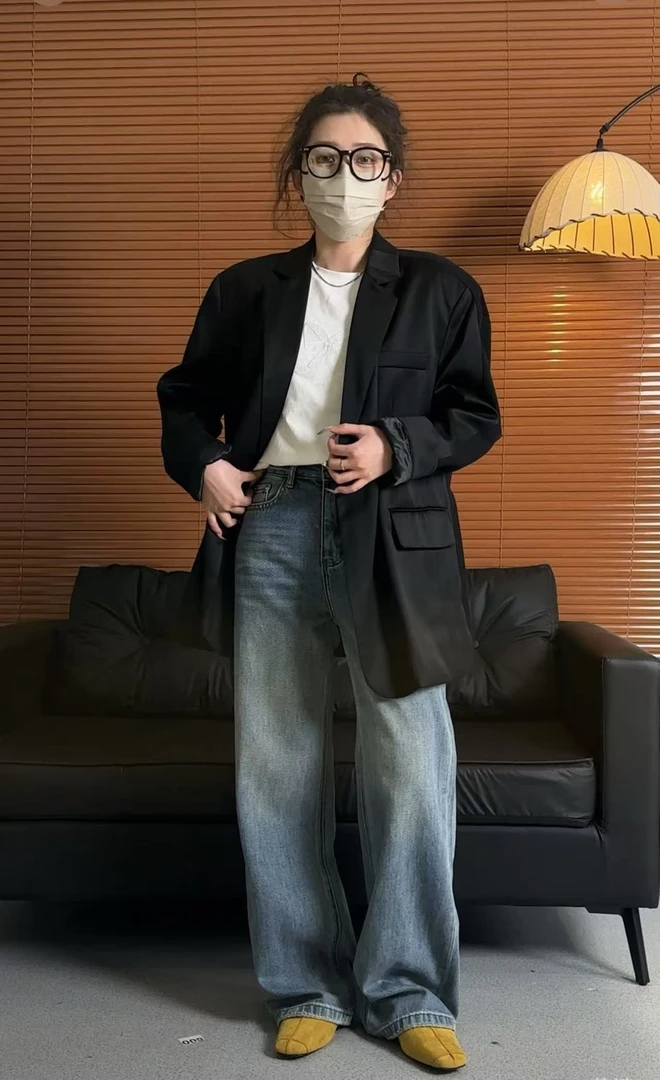 绸缎西装拼色ins