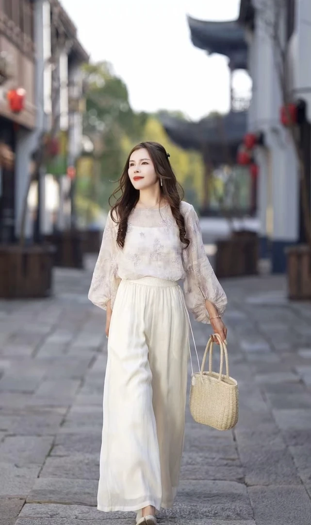 5315显瘦气质时尚百搭百搭夏季法式高腰阔腿裤