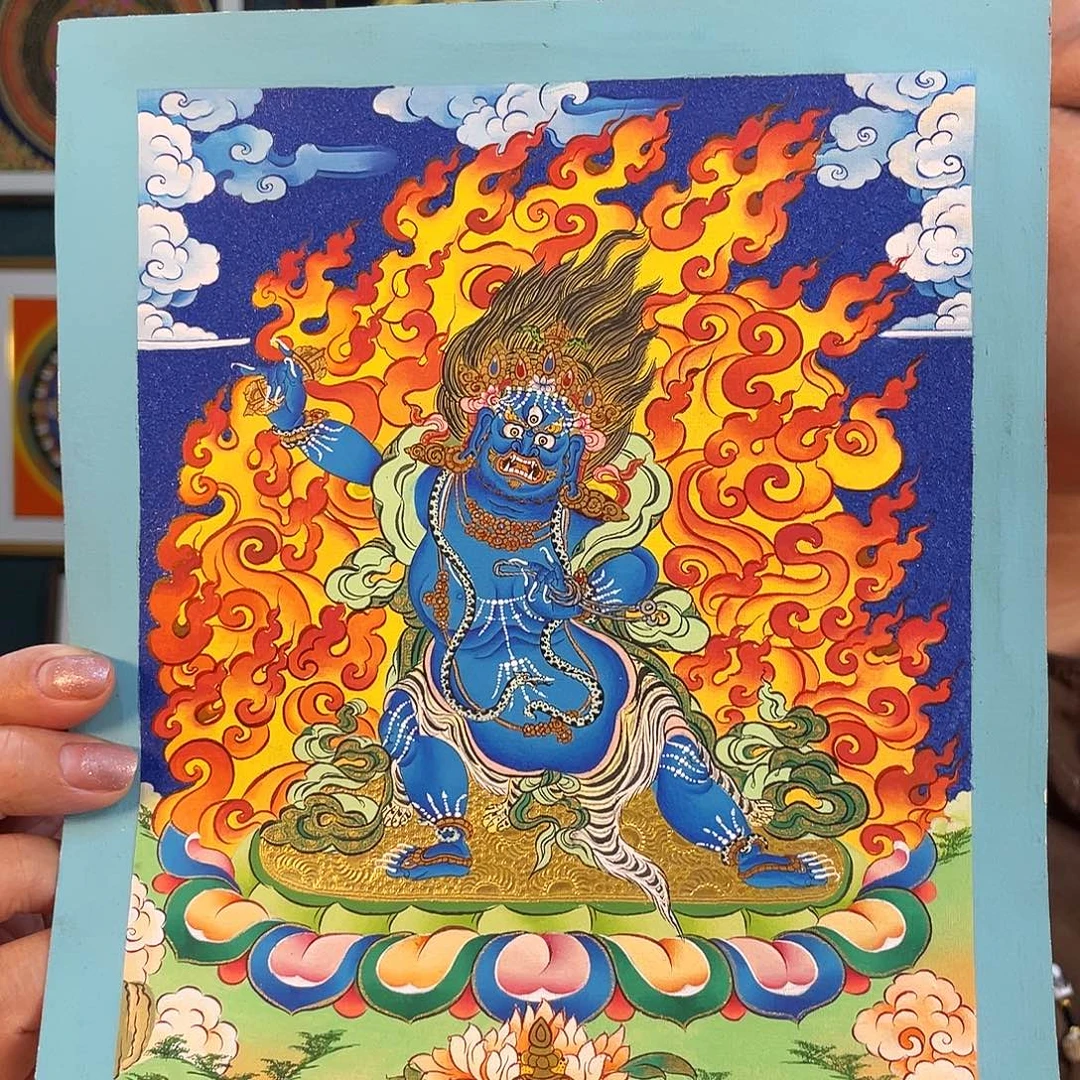 卷轴画金刚手手绘矿料唐卡