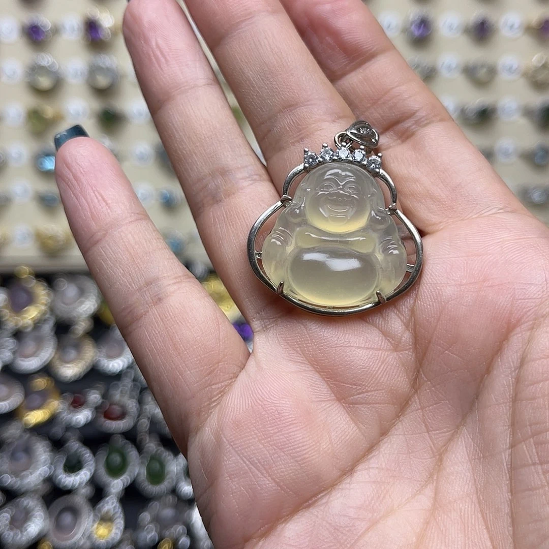 蛇纹石玉银S925镶嵌颈饰