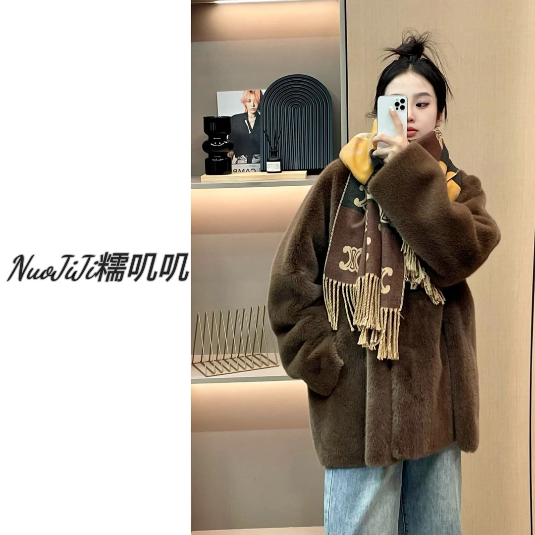 【NuoJiJi】卡布奇诺-ins风时尚简约大气百搭款毛毛外套冬季宽松版