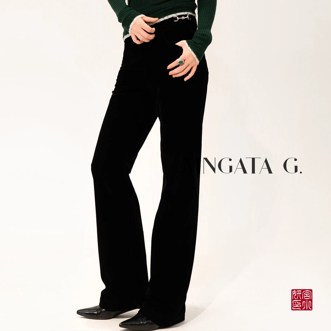 MNGATA G.宫小妍【银扣丝绒裤】秋冬新中式穿搭中国风裤子5080803