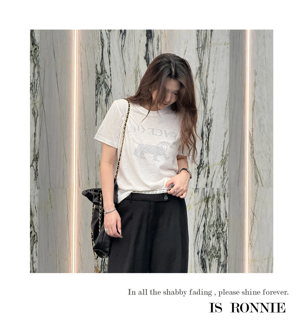 Is Ronnie【再见/下班】天丝亚麻日常趣意浅墨反低印花T恤IR1024