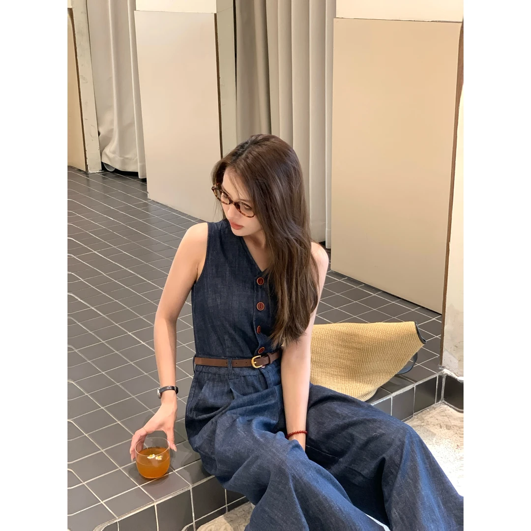 【亚麻天丝牛仔】SUAN 夏季显瘦牛仔连体阔腿小众连体裤 TL8302#