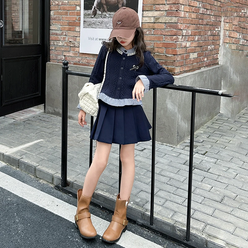 女童学院风套装春秋2025新款儿童韩系jk百褶裙女孩中大童秋季裙子