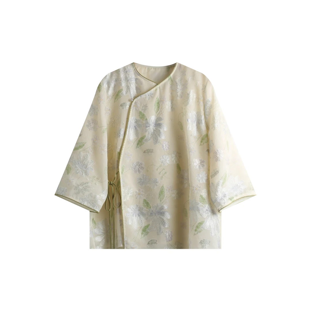 新款桑蚕丝衬衫 YJHY-622181 春夏宽松印花圆领提花