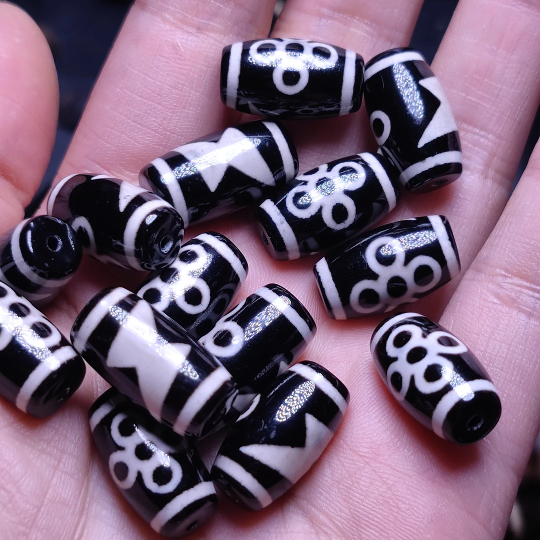 黑白五眼闪电玛瑙桶珠老型散珠配饰