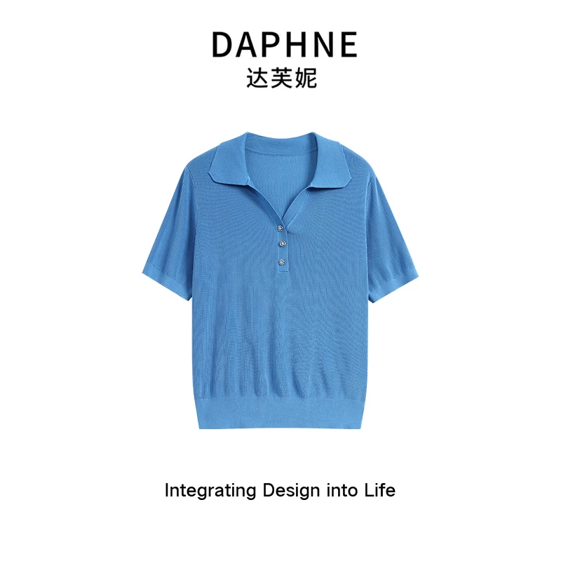 Daphne/达芙妮 夏季时尚百搭设计感翻领套头针织上衣1278