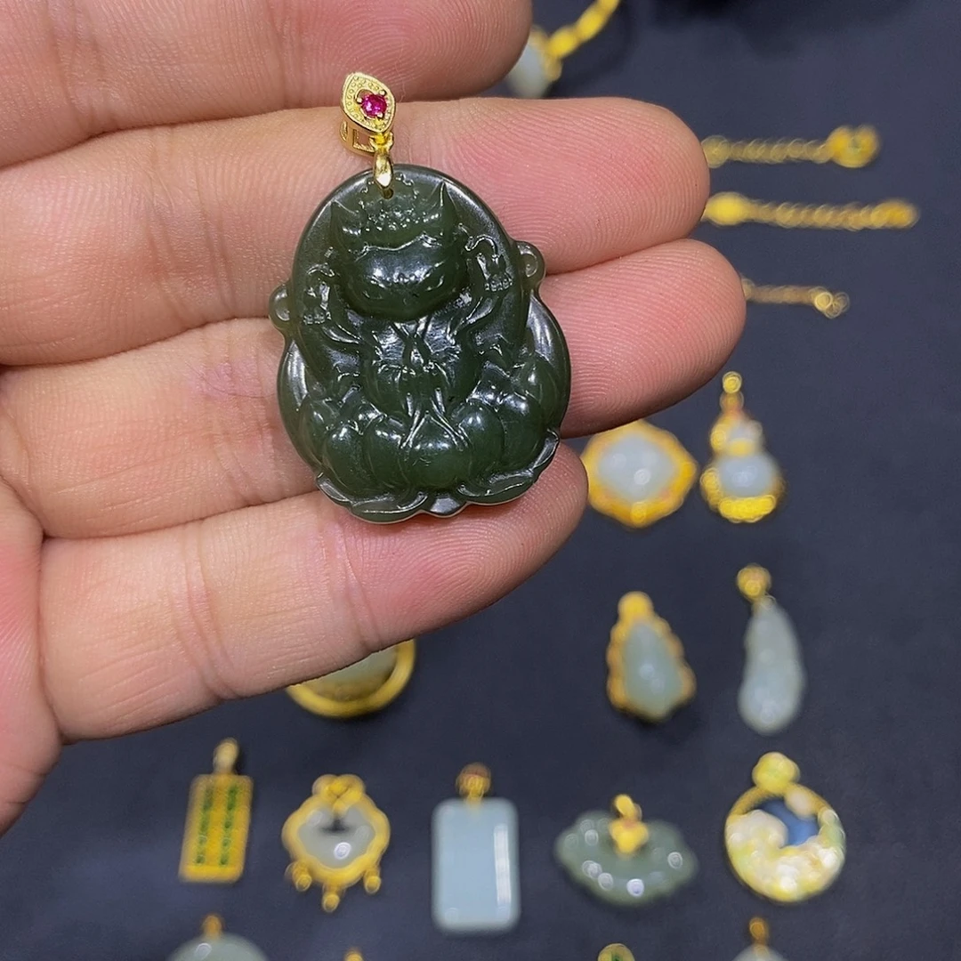 颈饰银S925镀金镶嵌和田玉