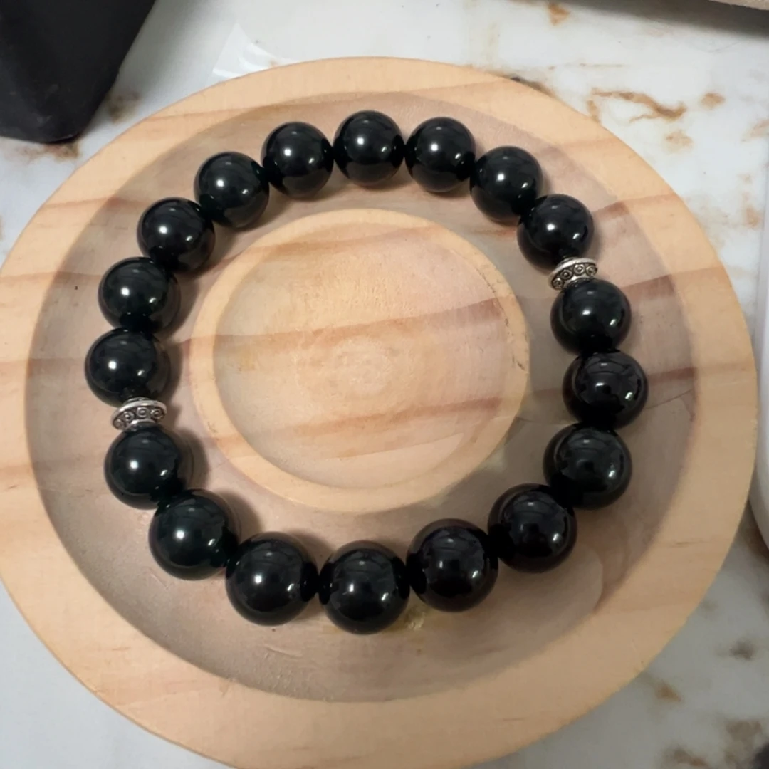 呼***子翡翠散珠天然缅甸墨翠卡10mm珠链一串（48h鉴赏）