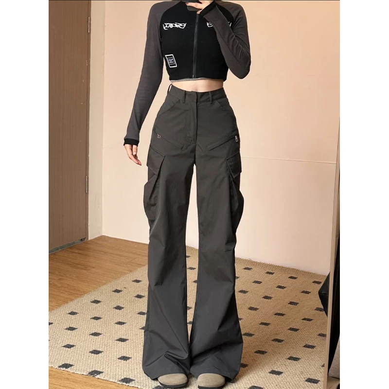 美式工装裤欧若风女春夏秋新款显瘦直筒阔腿高个子微喇休闲长裤潮