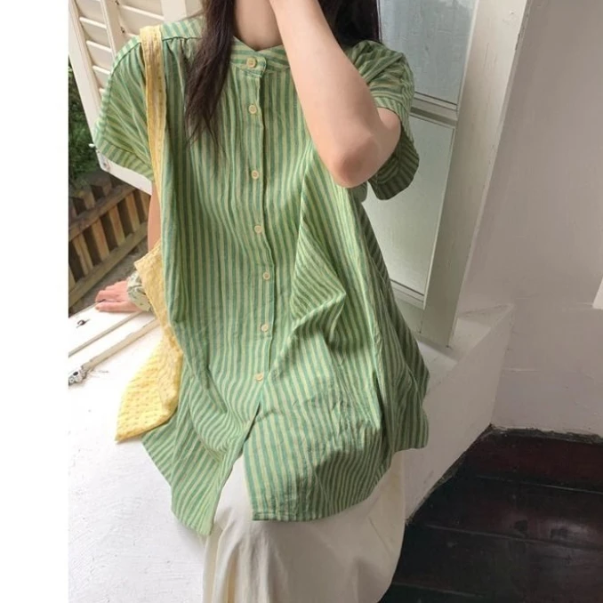 夏季新款波点时尚长袖防晒衬衫女款上衣短袖宽松半袖绿色2025气质