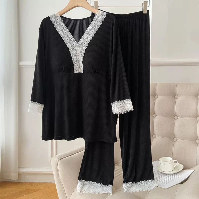 帽之都宽松蕾丝花边睡衣家居服套装