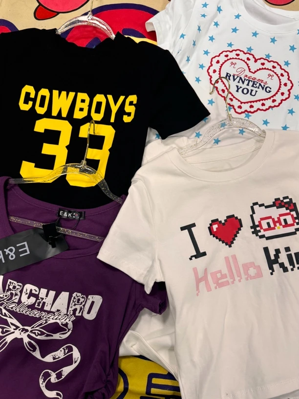 vintage辣妹T恤拼接设计感【2025爆款】