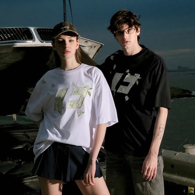 黄子弘凡同款花伴竹重磅纯棉百搭短袖T恤男女情侣上衣夏季半截袖