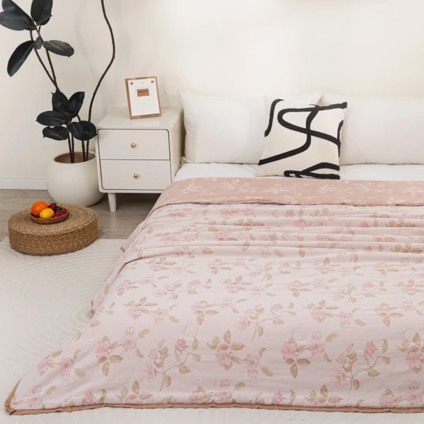 【桃花朵朵-浅粉】云锦棉色织提花200*230 3.5斤 双人夏被