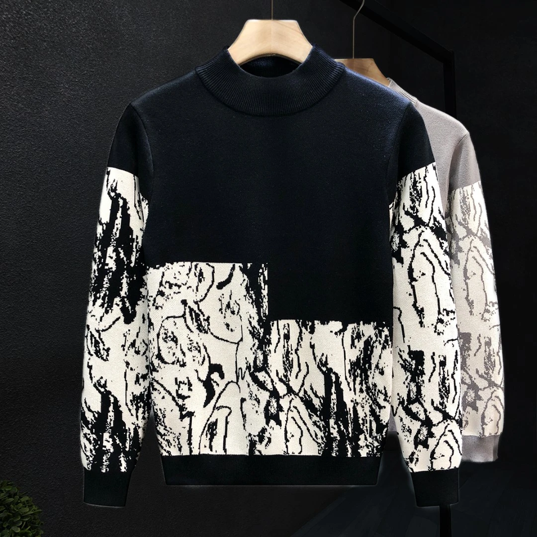 郎的高级感半高领毛衣男生潮牌痞帅保暖针织衫2024秋冬季新款上衣