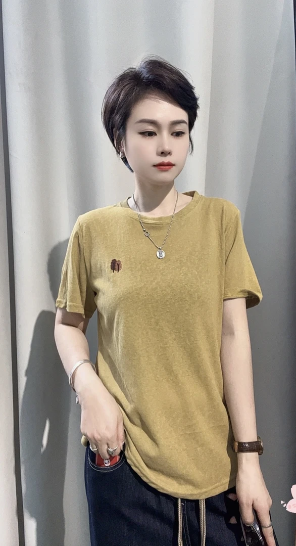 夏季棉麻纯色吸汗宽松休闲常规款半袖T恤
