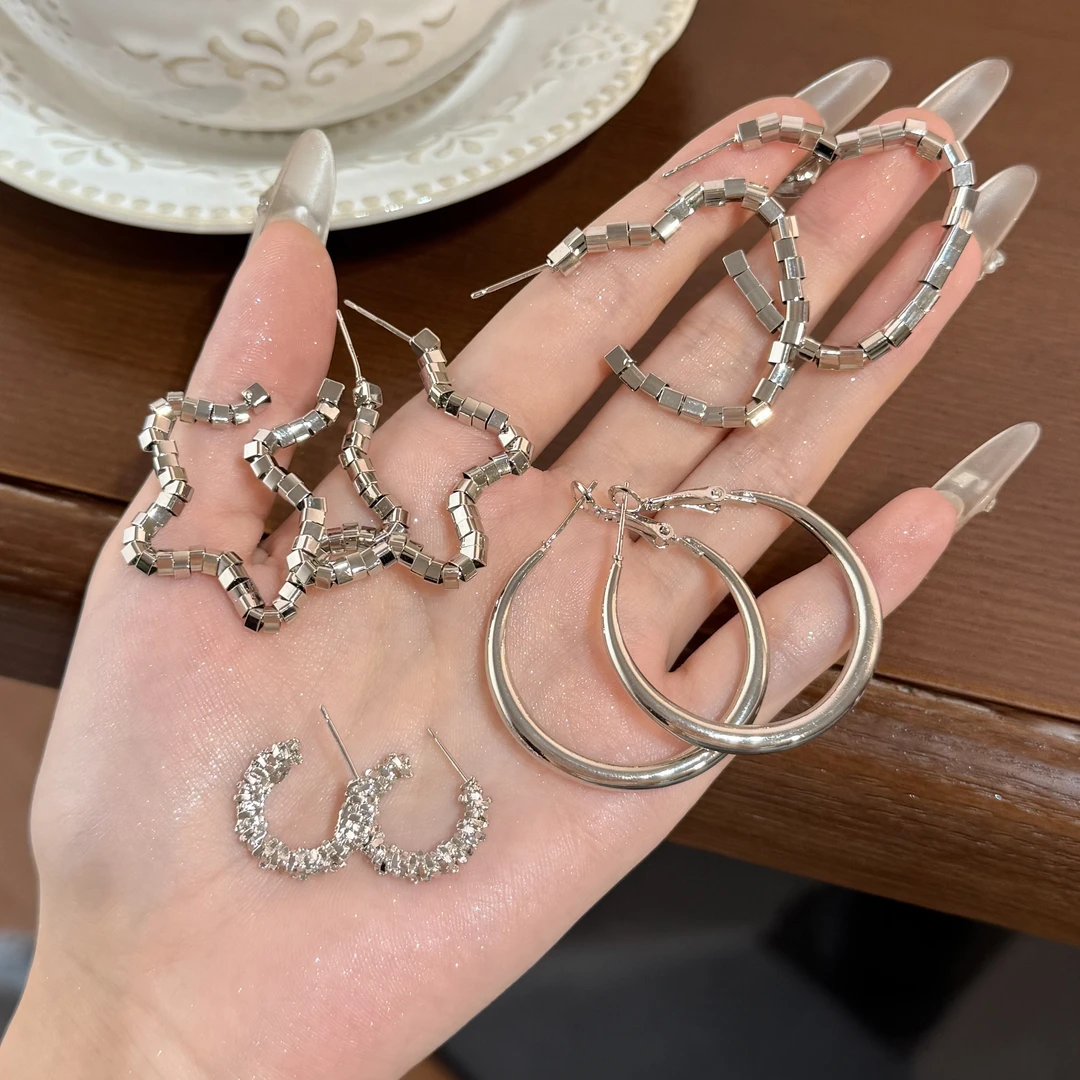 锌合金耳饰 几何镜面星星爱心高级感耳饰女2025爆款日常百搭耳饰