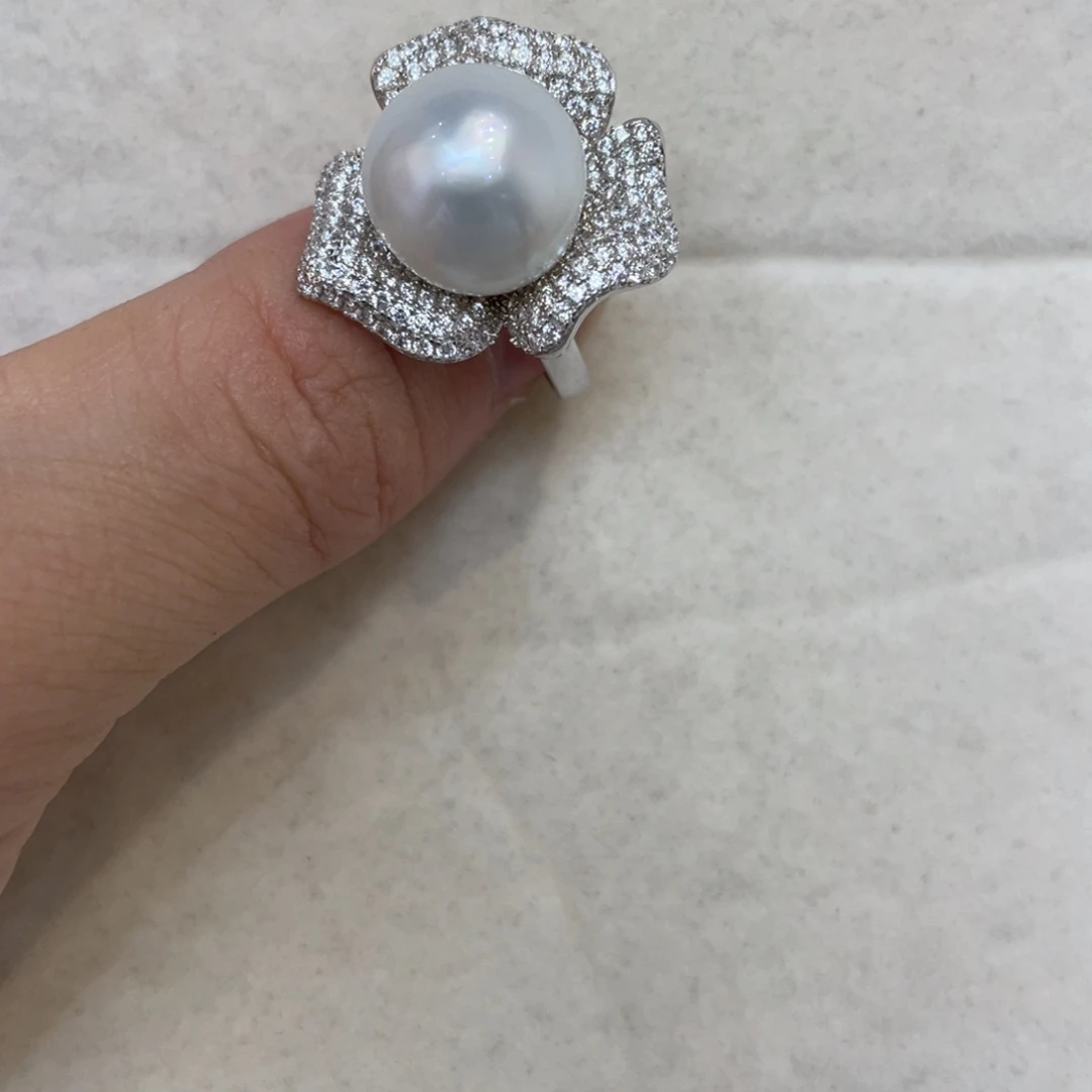 银S925镶嵌海水珍珠戒指