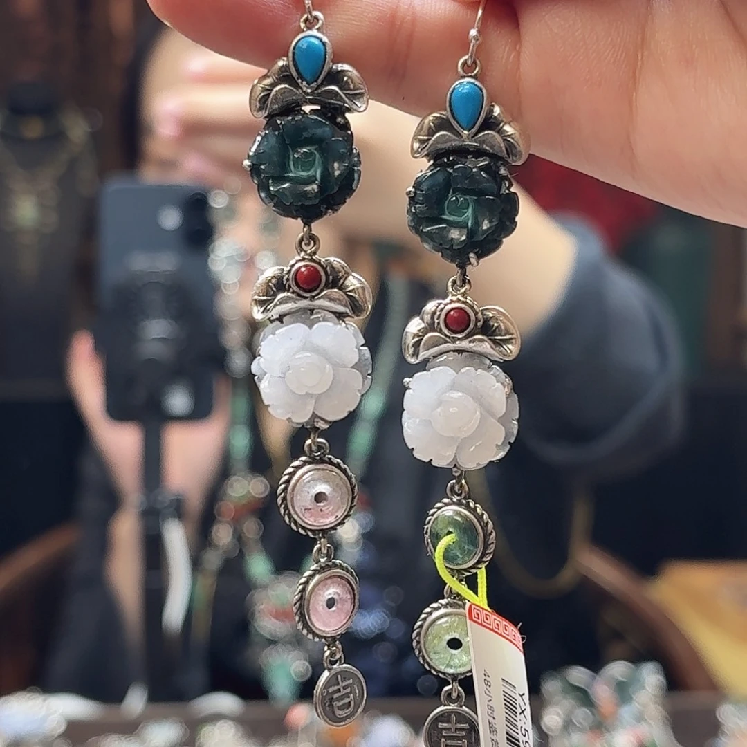 翡翠银S925镶嵌耳饰