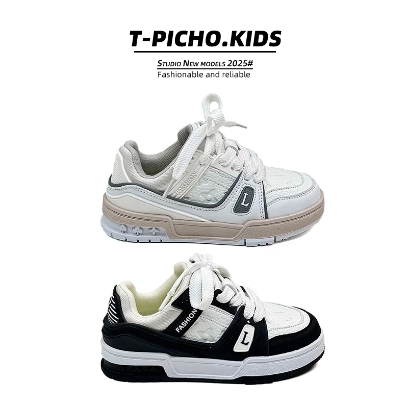 儿童皮面板鞋2025春秋新款男童运动鞋百搭女童时尚休闲鞋-8835-1