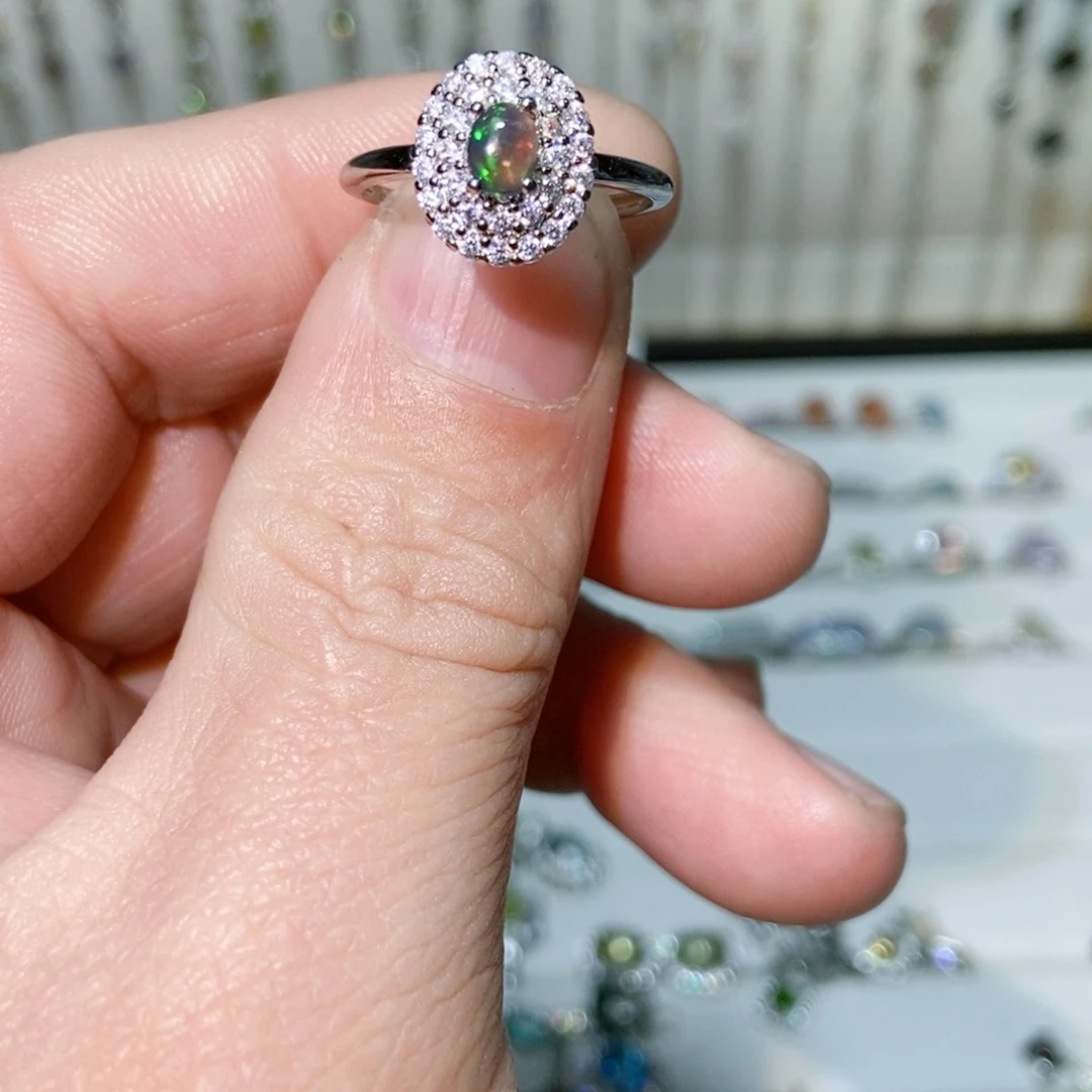 绿水晶戒指银S925镶嵌