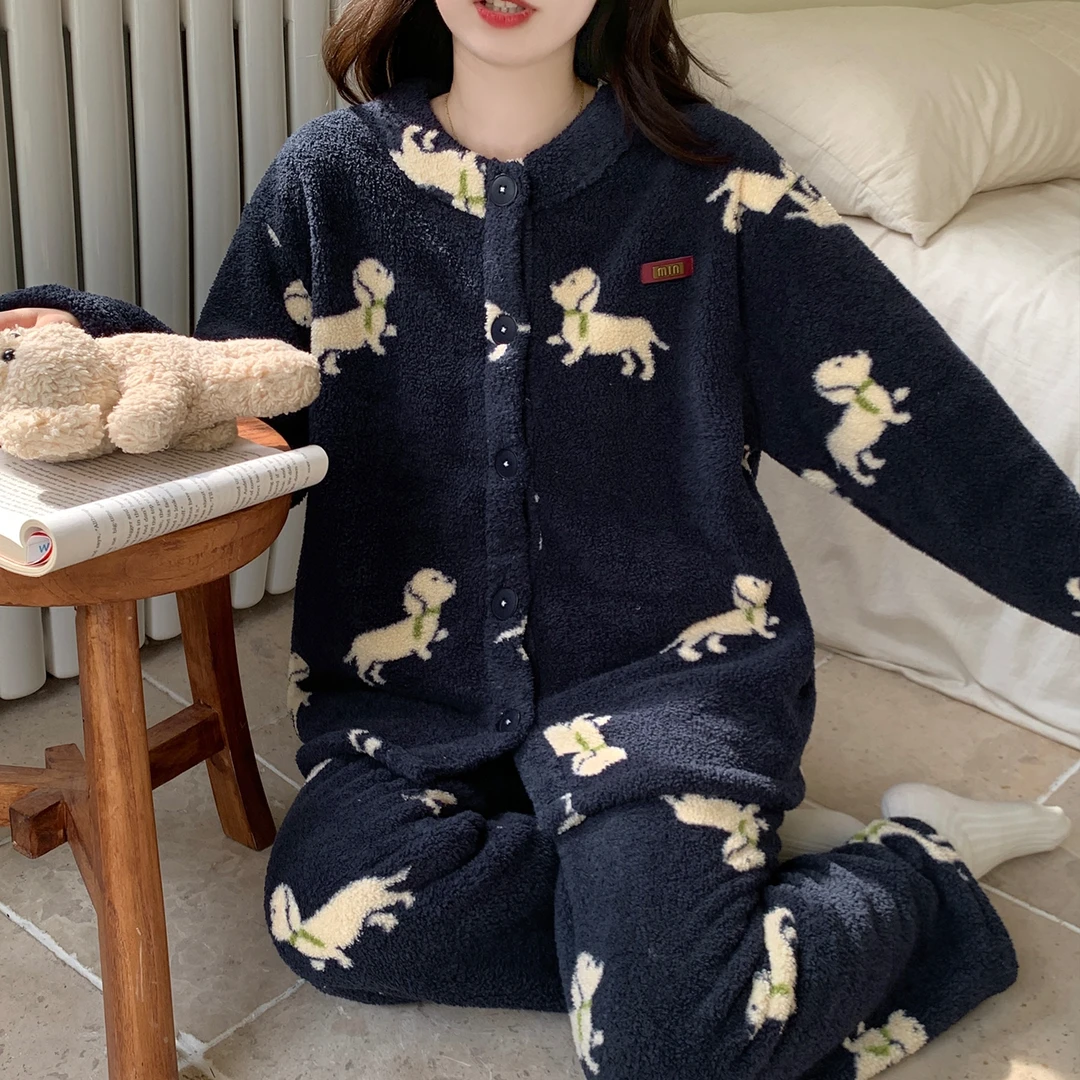 秋冬季睡衣女款爆款2025新款加绒加厚半边绒保暖家居服珊瑚绒套装