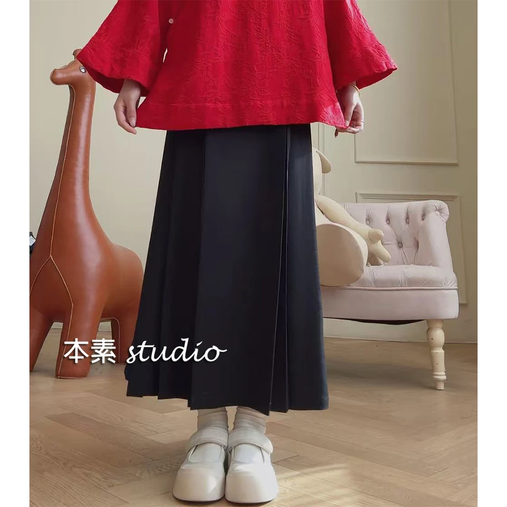 墨玉MNY2672纯色半松紧腰半身裙