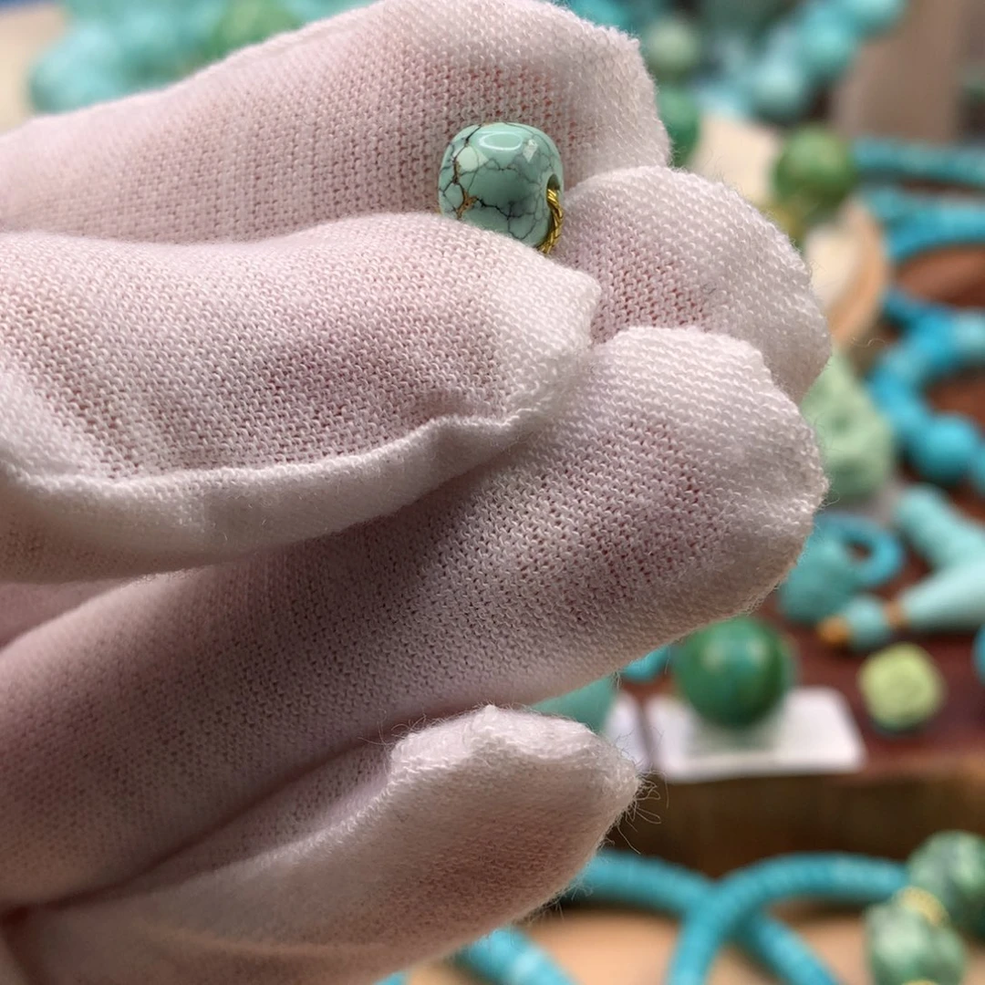 绿松石未镶嵌珠宝奇石菜籽黄网花老型7.6*6.4mm