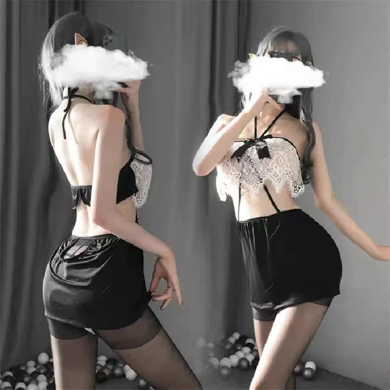 法式情侣内衣女式性感睡裙透视蕾丝吊带裙包臀纯欲风挂脖诱惑睡衣