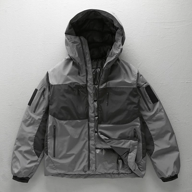 梦泡保暖热反射工装羽绒服外套男冬季连帽拼接白鸭绒防泼水冲锋衣