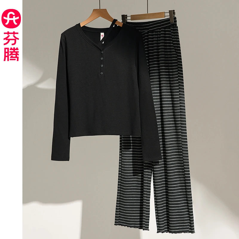 芬腾睡衣女款2025新款春秋长袖长裤套装宽松韩版女士可外穿家居服