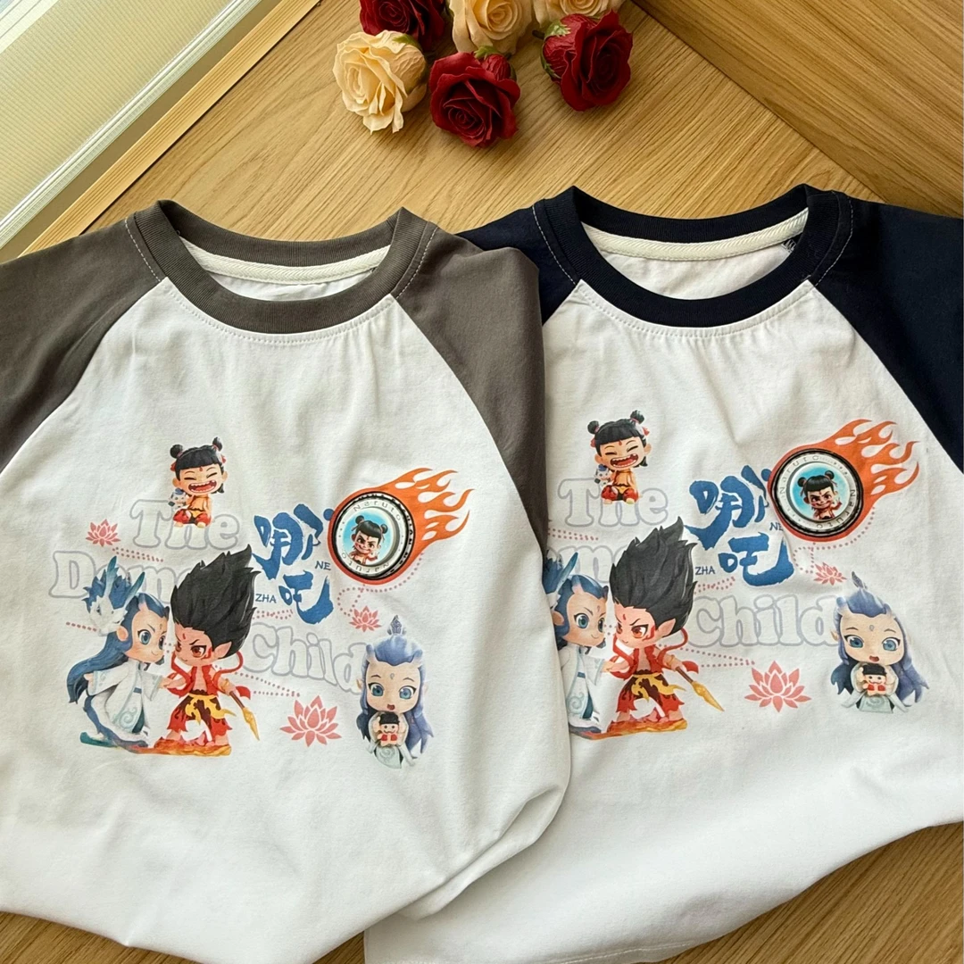儿童插肩袖哪吒短袖夏季凉爽百搭休闲T恤春秋半袖